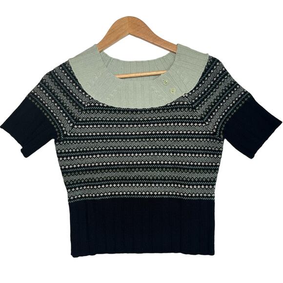 Anthropologie Cartonnier Cropped Sweater Y2K Fair Isle Extra Small Black - Picture 1 of 11